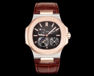 Patek Philippe Nautilus Cal.240PS Movement 40mm Black Dial Two-tone Rose Gold Strap Watch